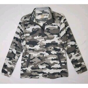 Duluth Trading Co Size S Camo Fleece Pullover Gray White 1/4 Snap Sweatshirt